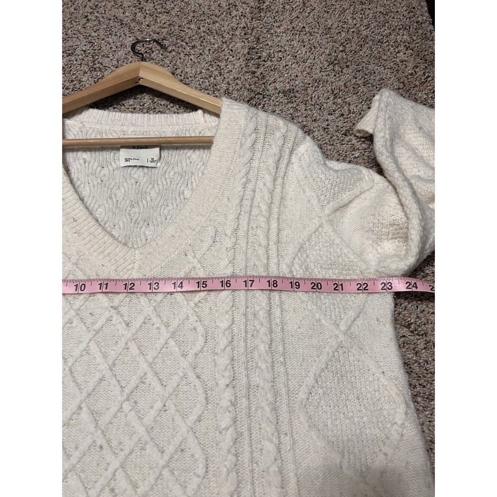Abercrombie &fitch cable v -neck chunky oversized sweater ivory women size M - Picture 4 of 7